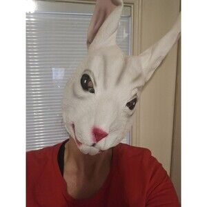 Deluxe Rabbit Mask Latex Bunny Animal Costume Adult Halloween Party White Unisex